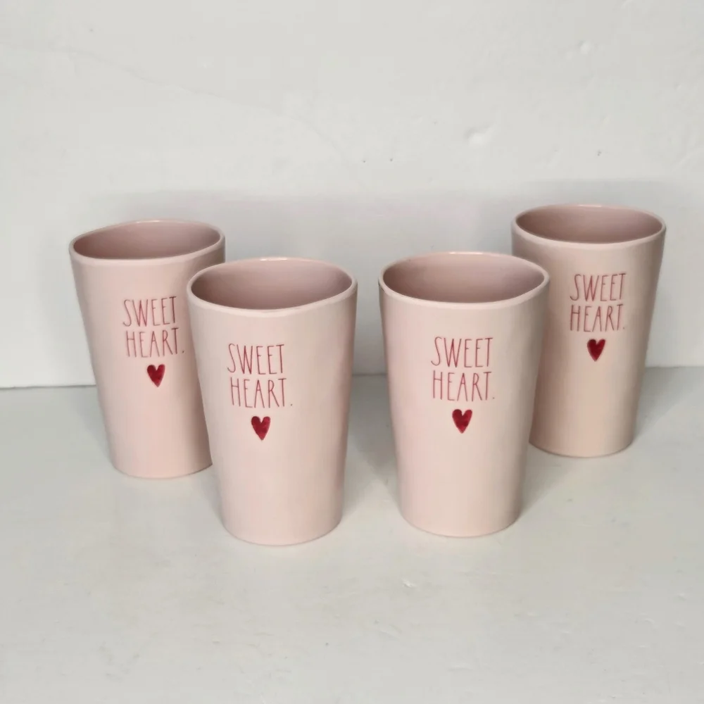 Rae Dunn Pink Sweetheart Melamine Valentine's Day Drinking Cups Set Of 4‎ NWT